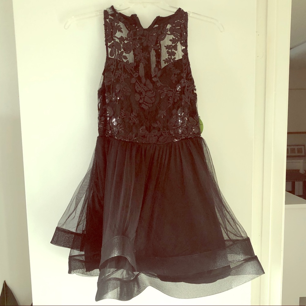 Black sequin chiffon ruffle dress
